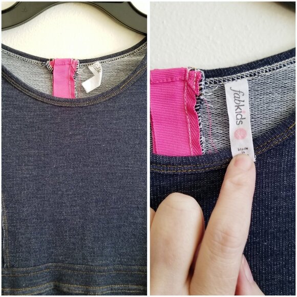 Girls Denim Dress ✦ Fabkids XL ✦ Pink Contrast Back Zip ✦ 3/4 Sleeve ✦ EUC - Picture 4 of 5